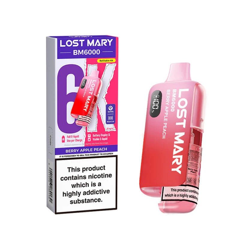 Lost Mary BM6000 Puffs Prefilled Pod Vape kit Box of 5 Berry Apple Peach