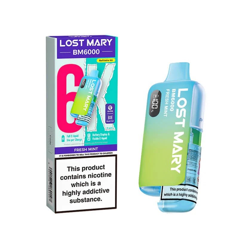 Lost Mary BM6000 Puffs Prefilled Pod Vape kit Box of 5 Fresh Mint