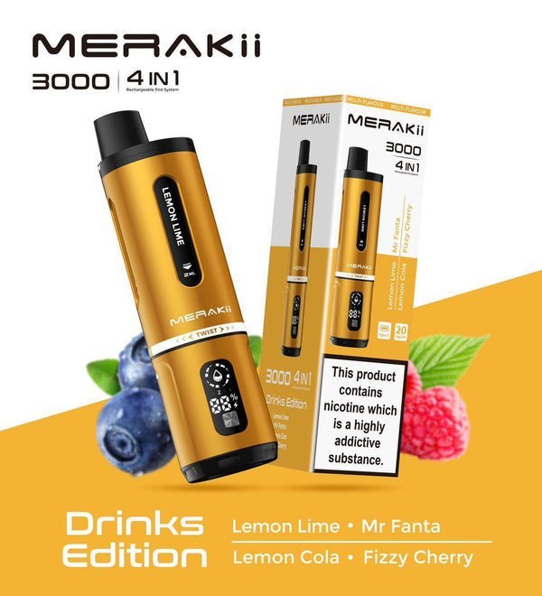 Merakii 3000 Prefilled Pod Vape 4 in 1 Edition - Box of 5 Drinks Edition (4 in 1)