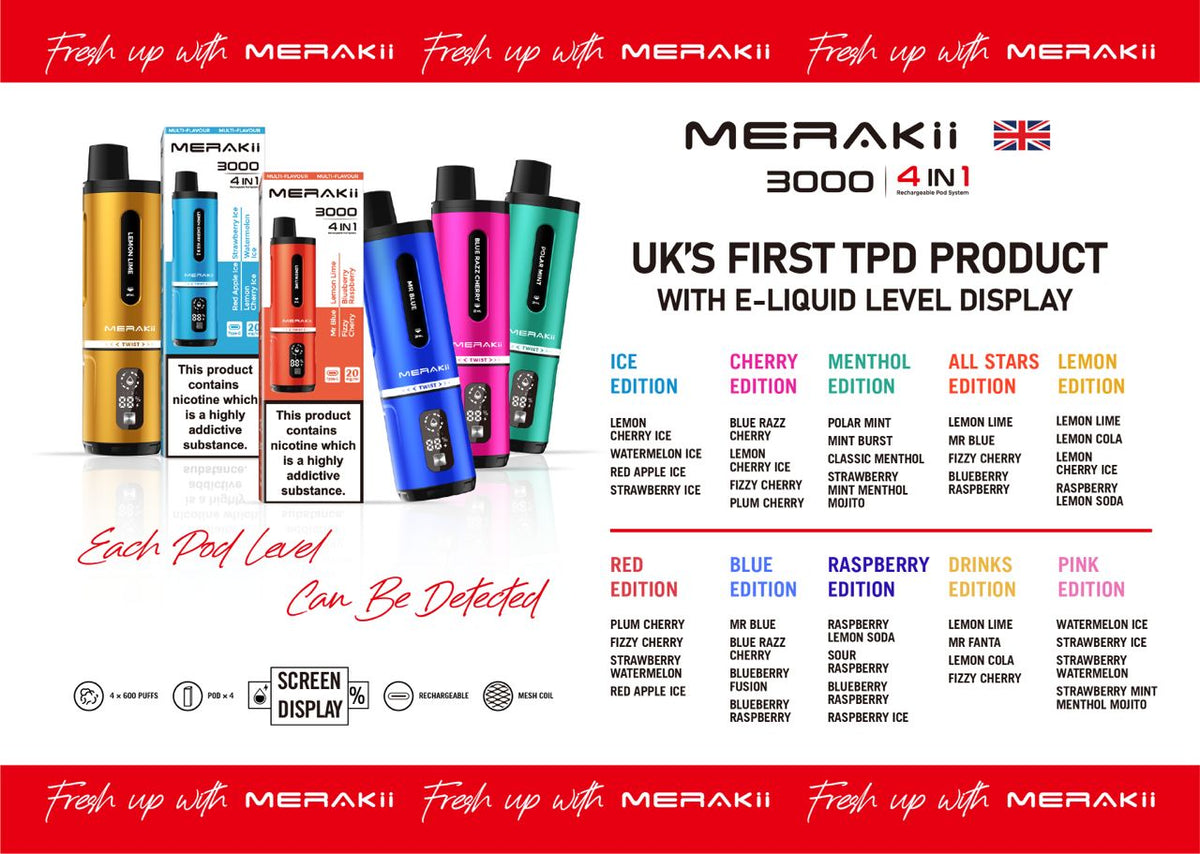 Merakii 3000 Prefilled Pod Vape 4 in 1 Edition - Box of 5 Ice Edition (4 in 1)