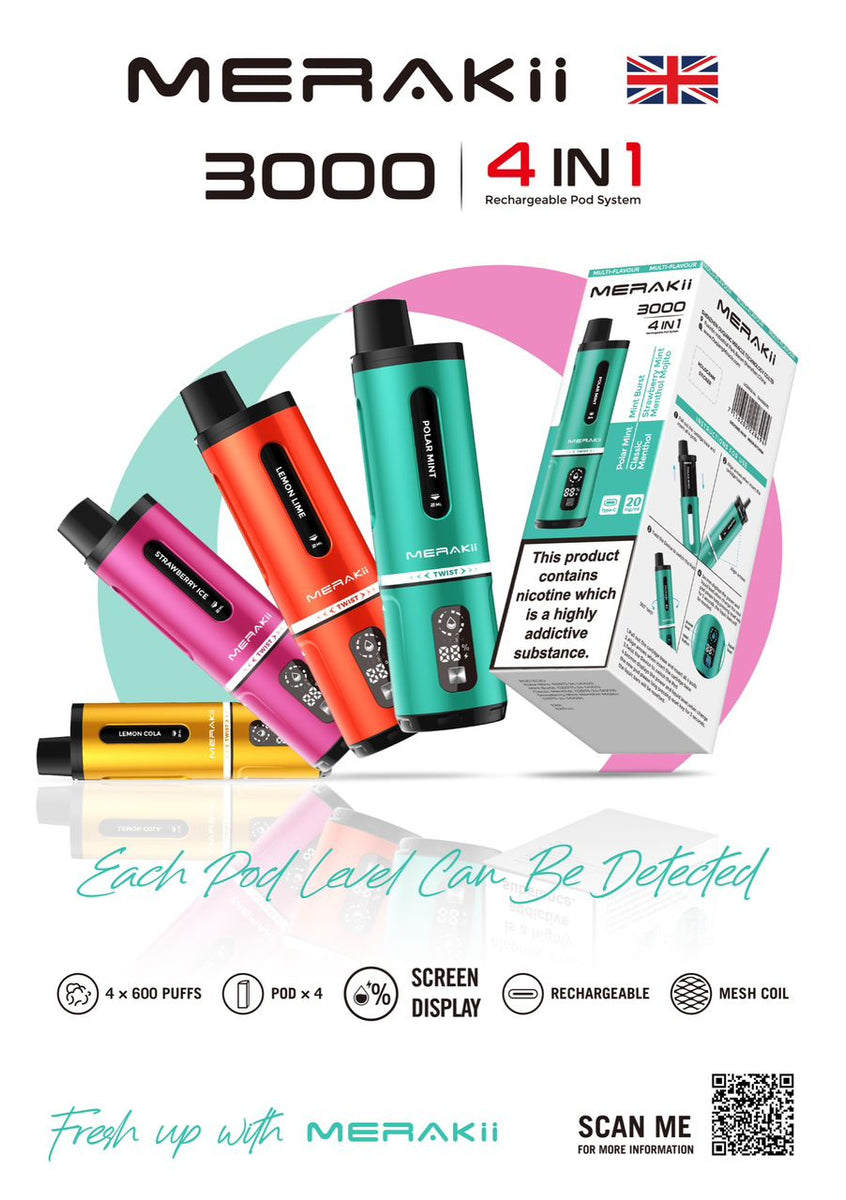 Merakii 3000 Puffs Disposable Vape - Box of 5 - Bulk Vape Wholesale