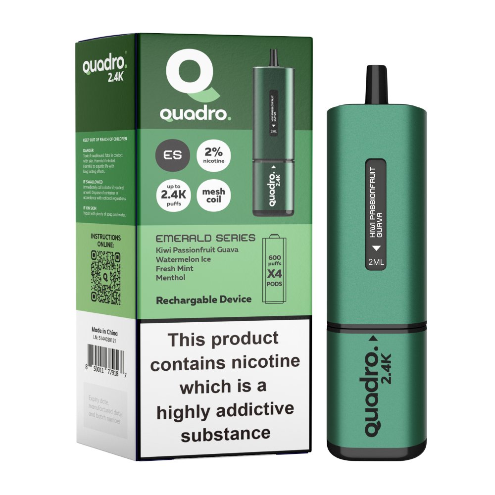 Quadro 2400 Puffs 4 in 1 Disposable Vape Pod Box of 5 - Bulk Vape Wholesale