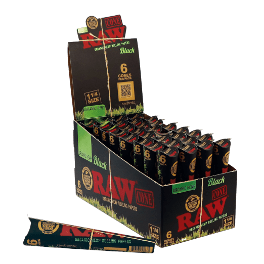 Raw Black 32 Cones Pack of 6