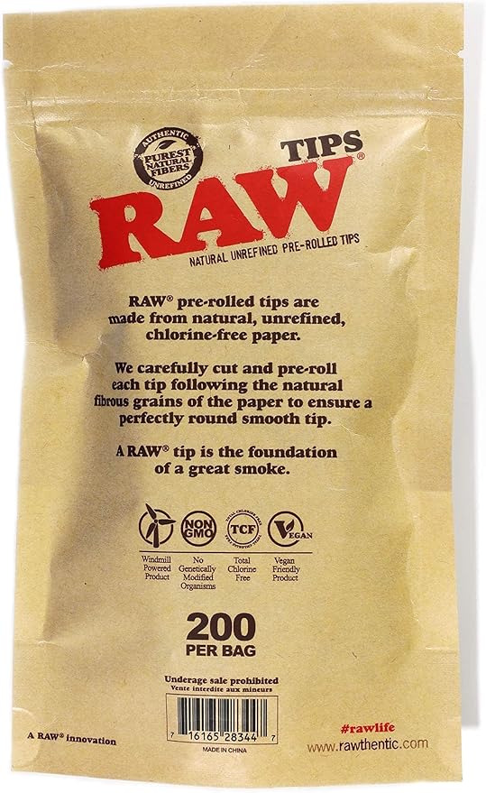 Raw Pre - Rolled Tips Pack of 200