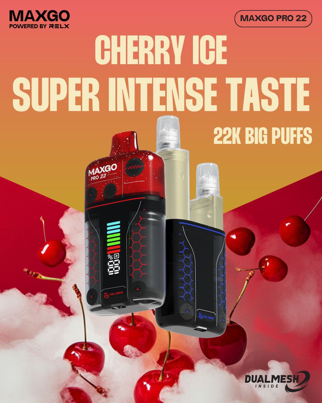 RELX Maxgo 22k Prefilled Pod Vape Kit Box of 5 Cherry Ice