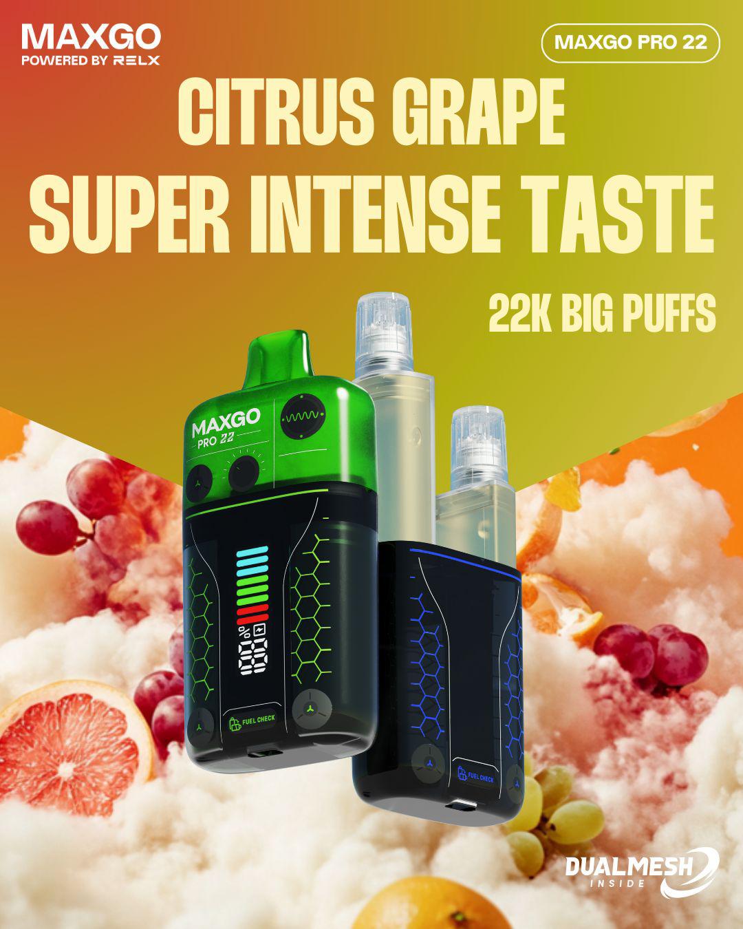 RELX Maxgo 22k Prefilled Pod Vape Kit Box of 5 Citrus Grape