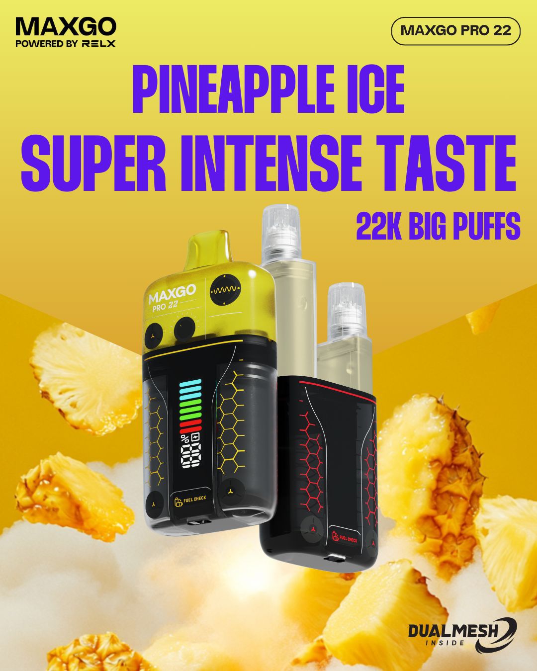 RELX Maxgo 22k Prefilled Pod Vape Kit Box of 5 Pineapple Ice