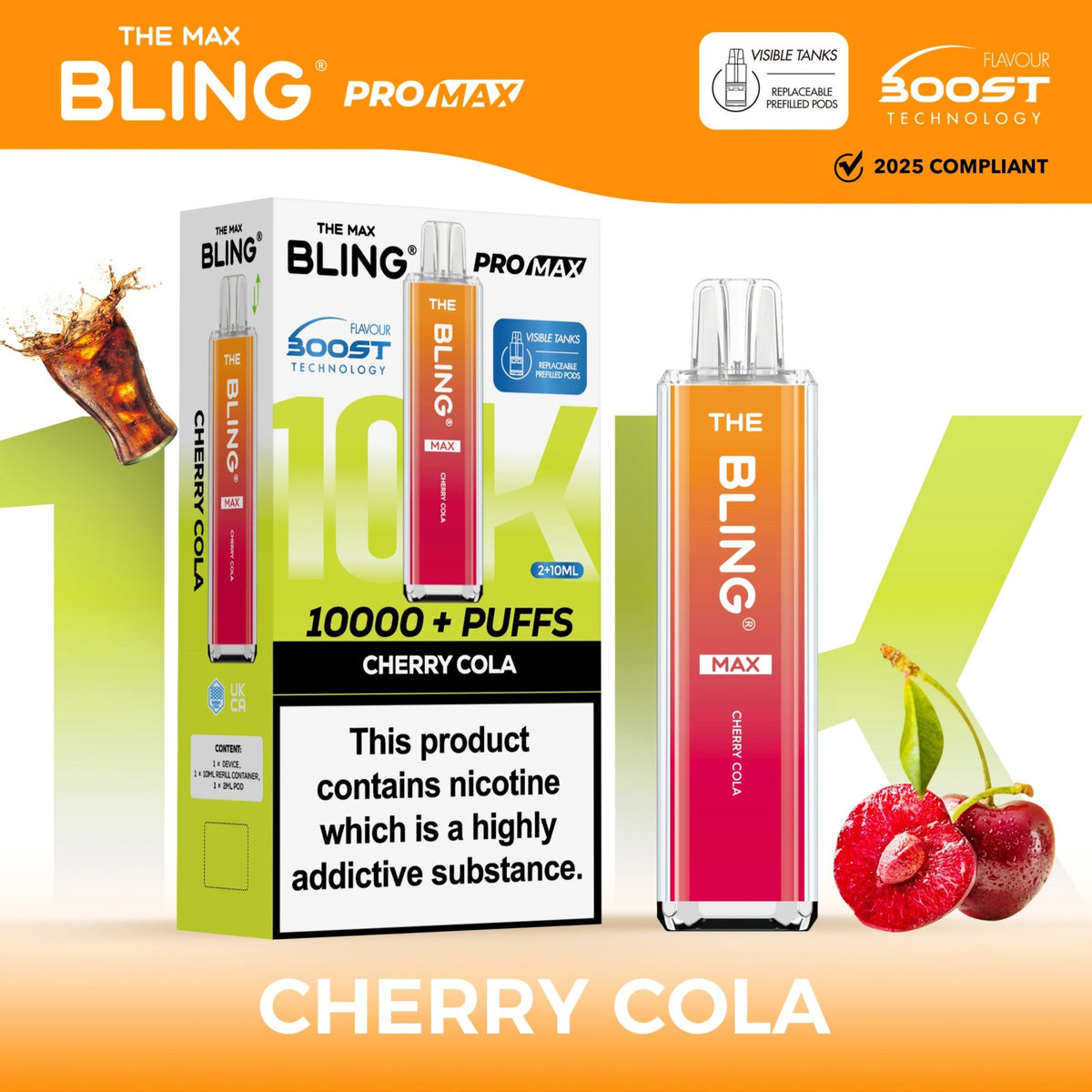 The Crystal Bling Max 10000 Prefilled Vape Pod Kit Box of 5 Cherry Cola