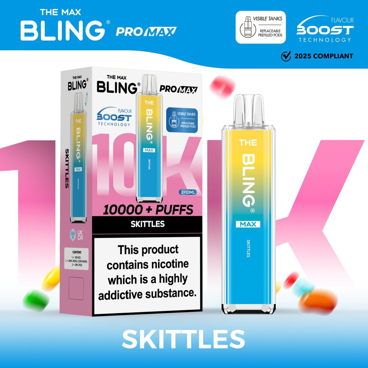 The Crystal Bling Max 10000 Prefilled Vape Pod Kit Box of 5 Skittles