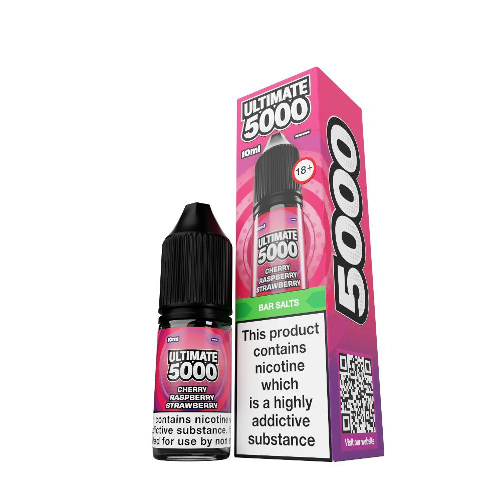 Ultimate 5000 Nic Salt 10ml E - Liquid Box of 10 Cherry Raspberry Strawberry
