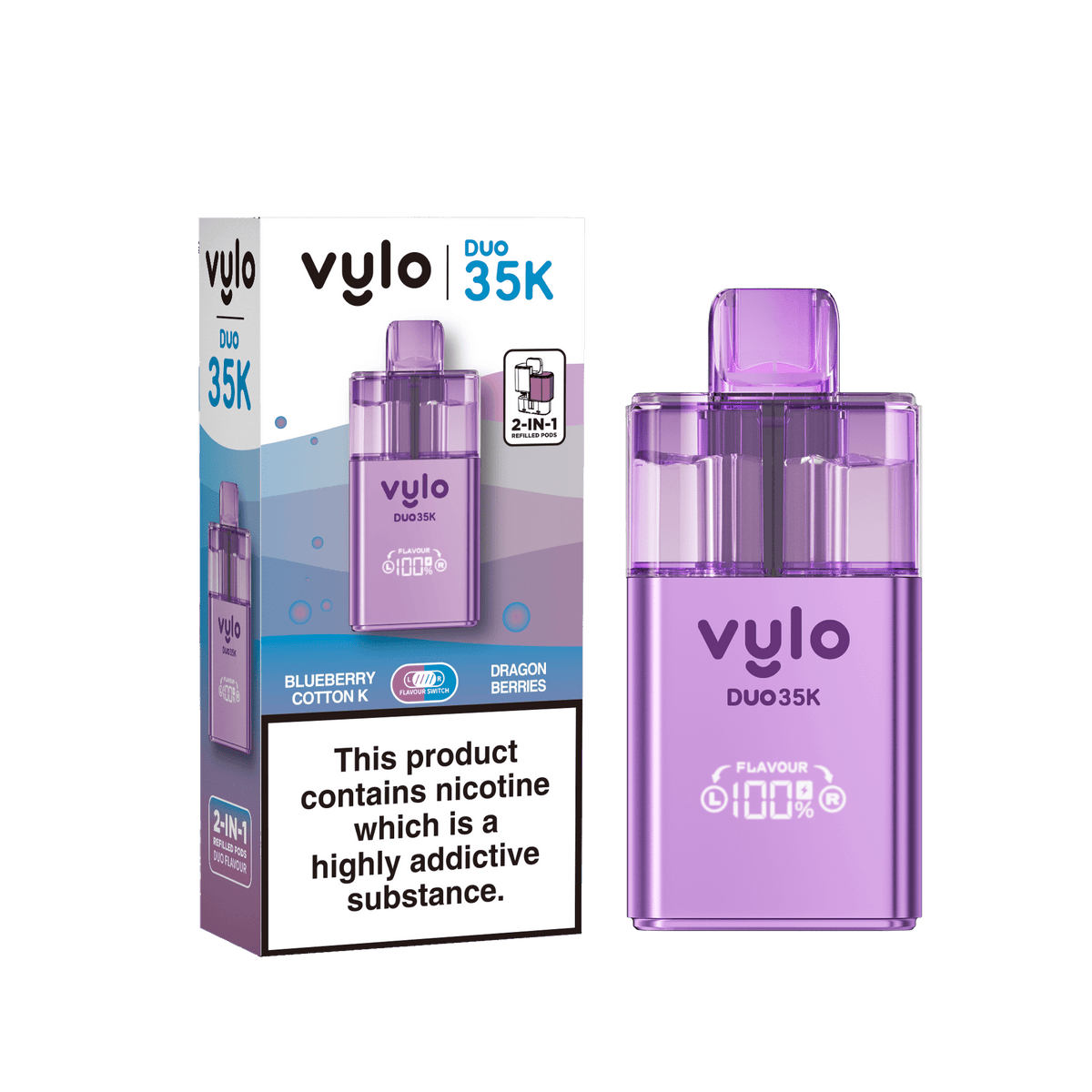 Vylo Duo 35k Prefilled Pod Kit Box of 5 Blueberry Cotton/Dragon Berries