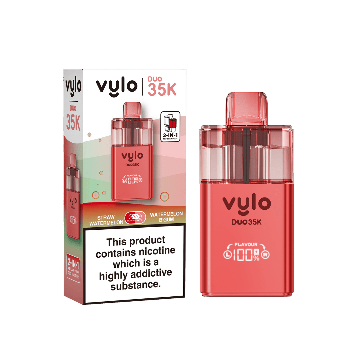 Vylo Duo 35k Prefilled Pod Kit Box of 5 Straw' Watermelon/Watermelon B'Gum