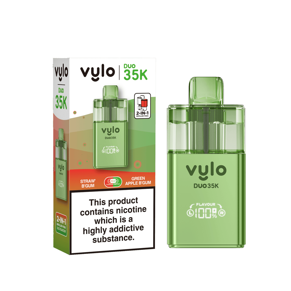 Vylo Duo 35k Prefilled Pod Kit Box of 5 Straw'B Gum/Green Apple B'Gum