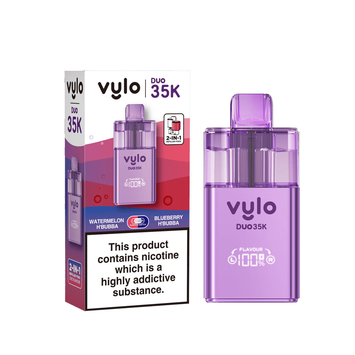 Vylo Duo 35k Prefilled Pod Kit Box of 5 Watermelon H'Bubba/Blueberry H'Bubba