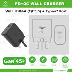 Woox MX0174 UK Folding Pin Type - C 45W PD & USB 3A Wall Charger, without cable, 5V 3A, Black