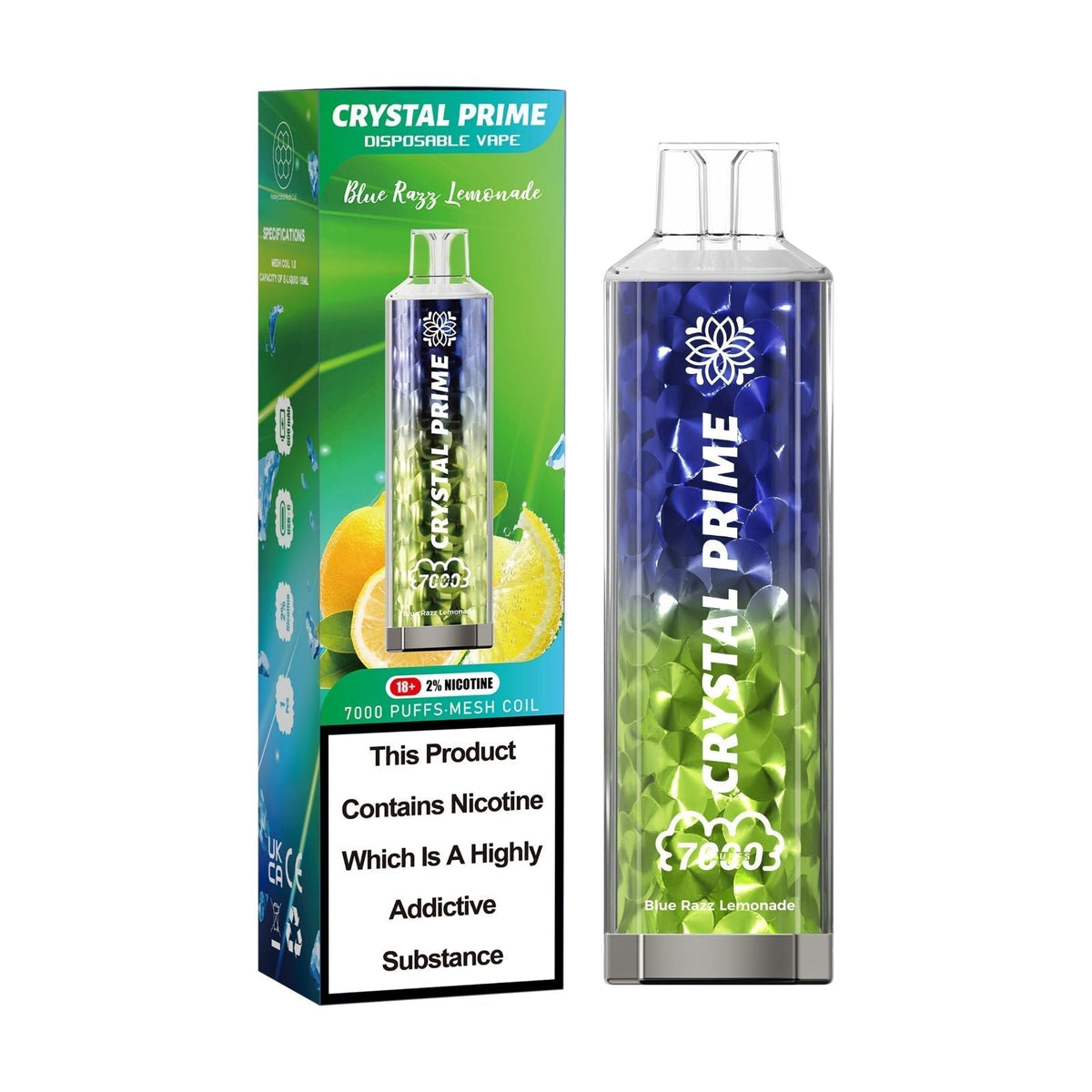 3D Crystal Prime 7000 Prefilled Pod Vape - Box of 10 Blue Razz Lemonade (out of stock)