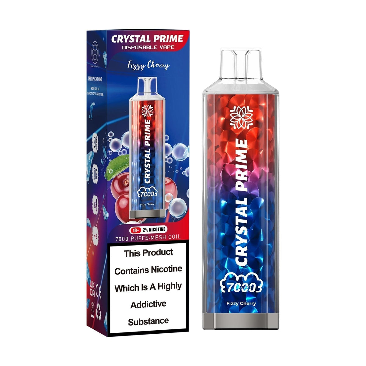 3D Crystal Prime 7000 Prefilled Pod Vape - Box of 10 Fizzy Cherry (out of stock)