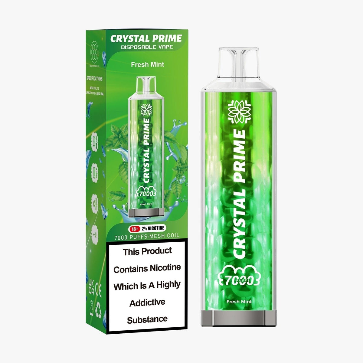 3D Crystal Prime 7000 Prefilled Pod Vape - Box of 10 Fresh Mint (out of stock)