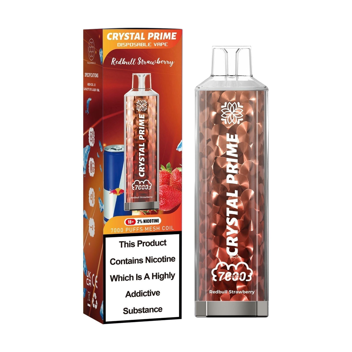 3D Crystal Prime 7000 Prefilled Pod Vape - Box of 10 Red Bull Strawberry (out of stock)