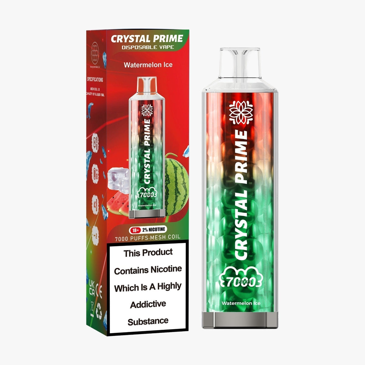 3D Crystal Prime 7000 Prefilled Pod Vape - Box of 10 Watermelon Ice (out of stock)