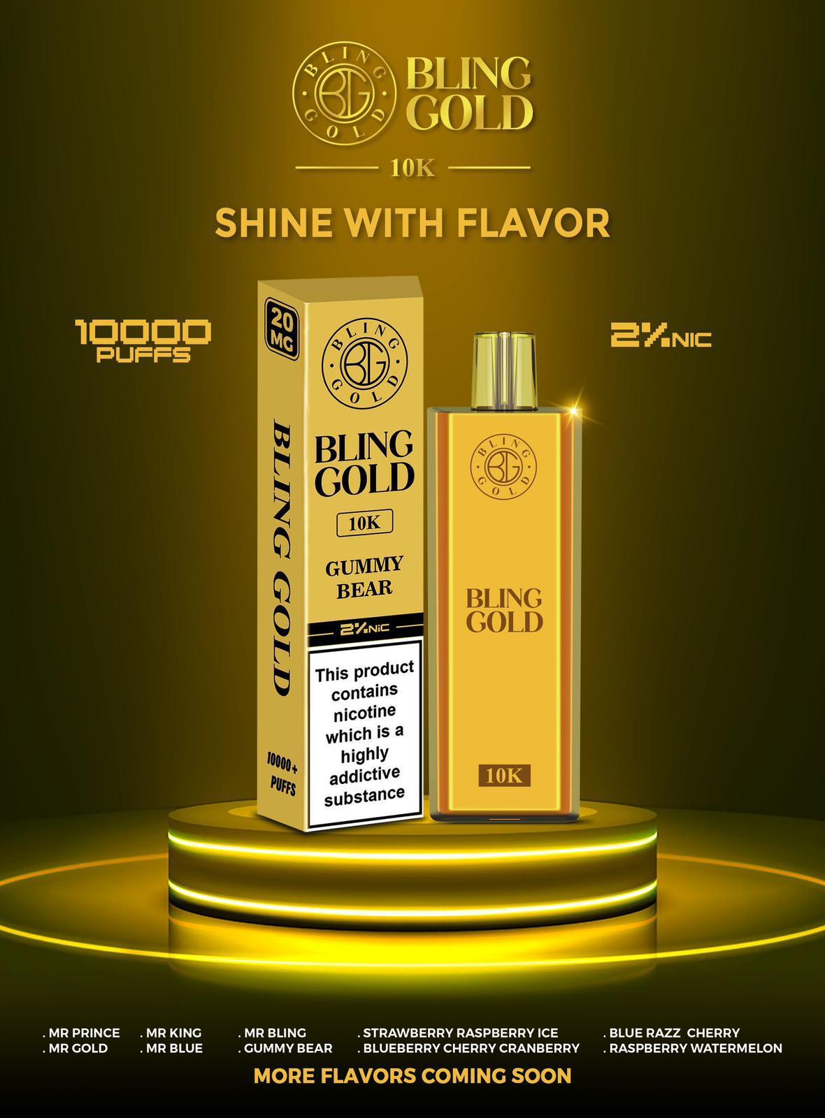Gold Bling 10000 Disposable Vape Puff Pod Bar Box of 10-Mr Bling-vapeukwholesale