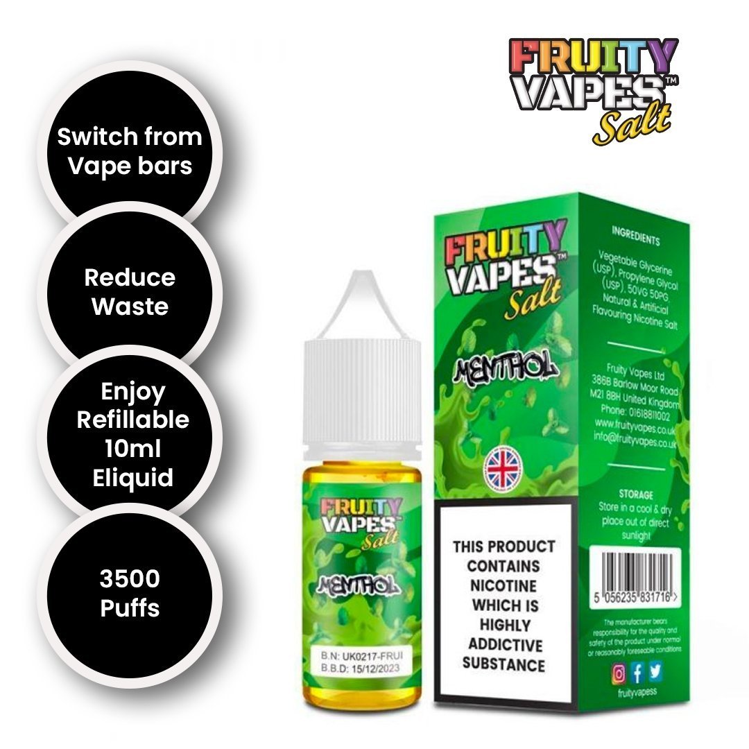 Fruity Vapes Salt 10ml Nic Salts Box of 10 Menthol