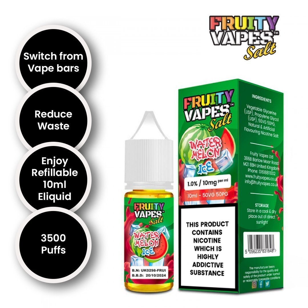 Fruity Vapes Salt 10ml Nic Salts Box of 10 Watermelon Ice
