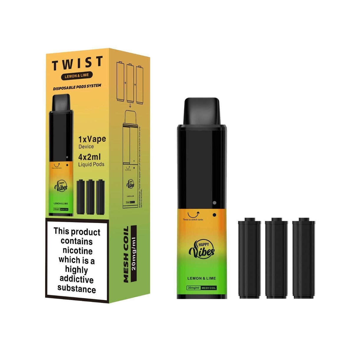 Happy Vibes Twist 2400 Disposable Vape Pen Box of 5 - Bulk Vape Wholesale