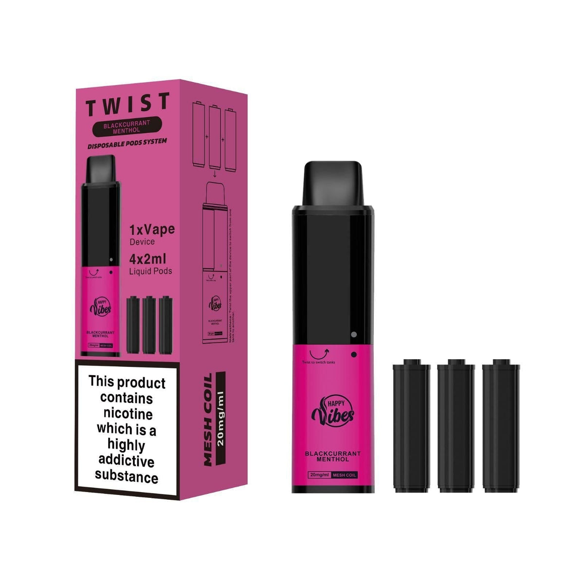 Happy Vibes Twist 2400 Disposable Vape Pen Box of 5 - Bulk Vape Wholesale