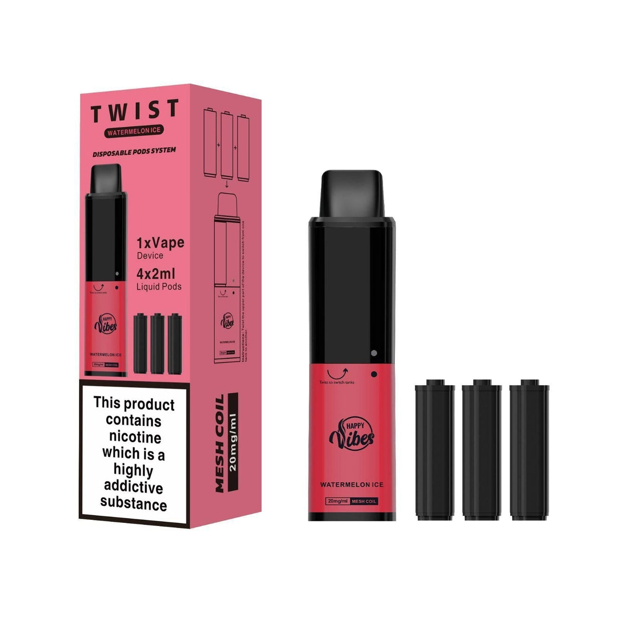Happy Vibes Twist 2400 Disposable Vape Pen Box of 5 - Bulk Vape Wholesale