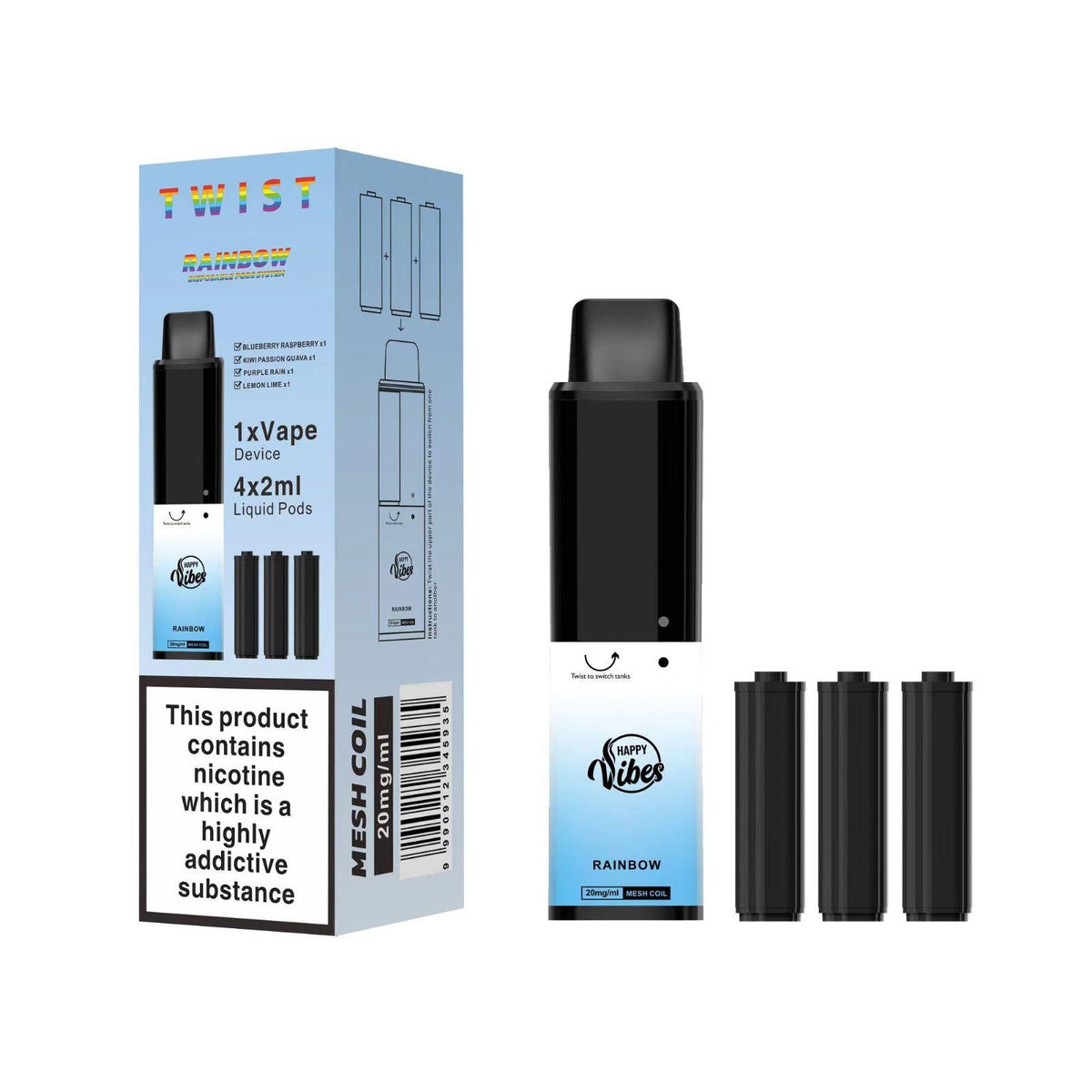 Happy Vibes Twist 2400 Disposable Vape Pen Box of 5 - Bulk Vape Wholesale
