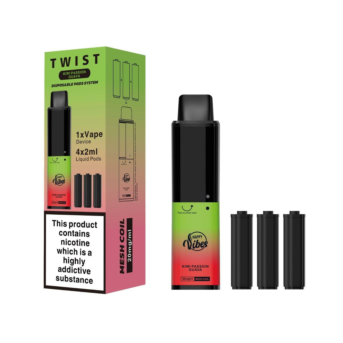 Happy Vibes Twist 2400 Disposable Vape Pen Box of 5 - Bulk Vape Wholesale