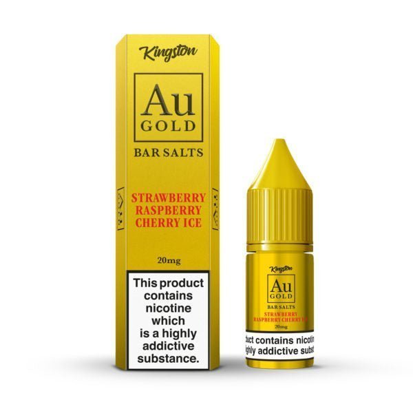 Kingston Au Gold Bar Salts 10ml E - liquids - Box of 10 Strawberry Raspberry Cherry Ice