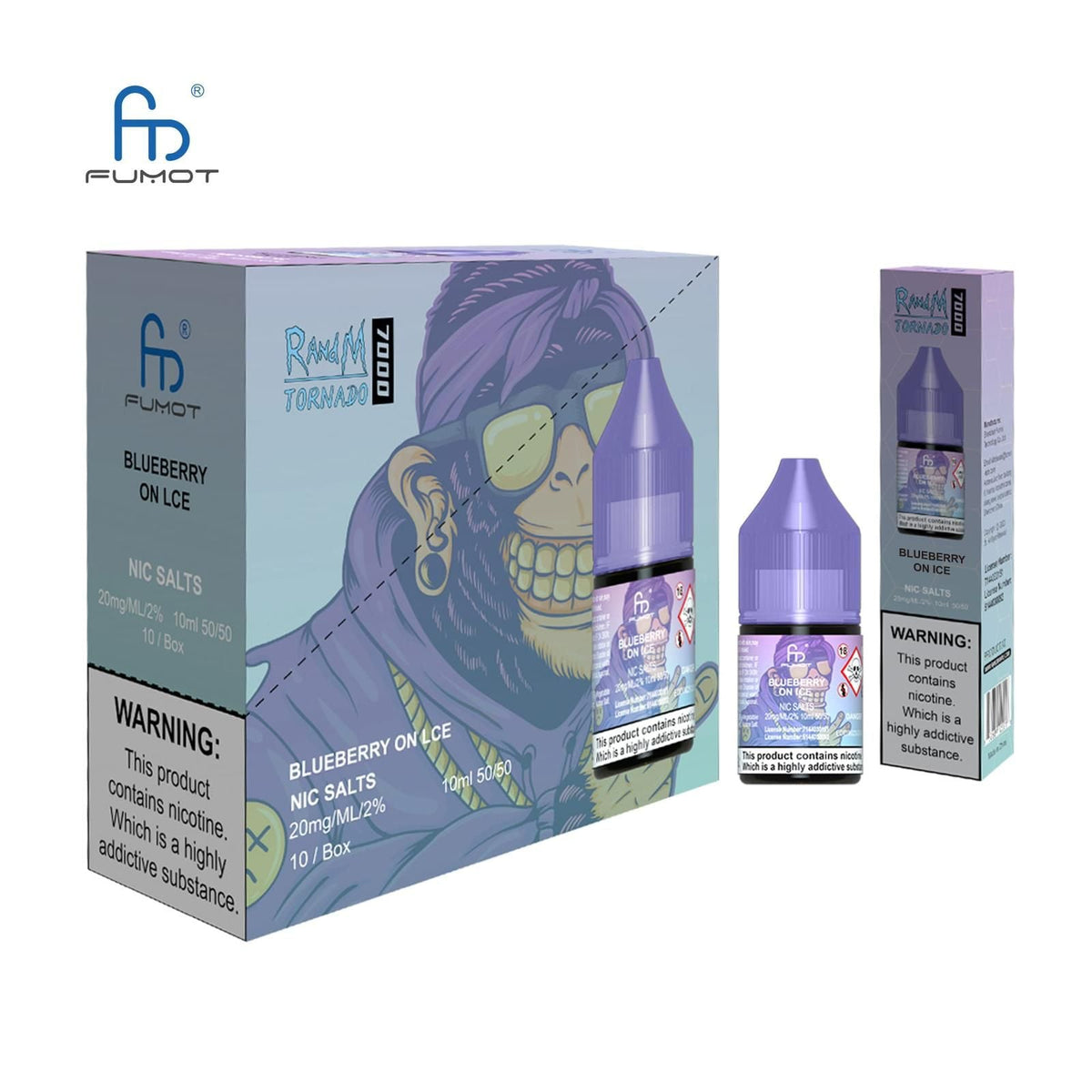 R and M 7000 Nic Salt 10ml - Box of 10 Blueberry On Ice