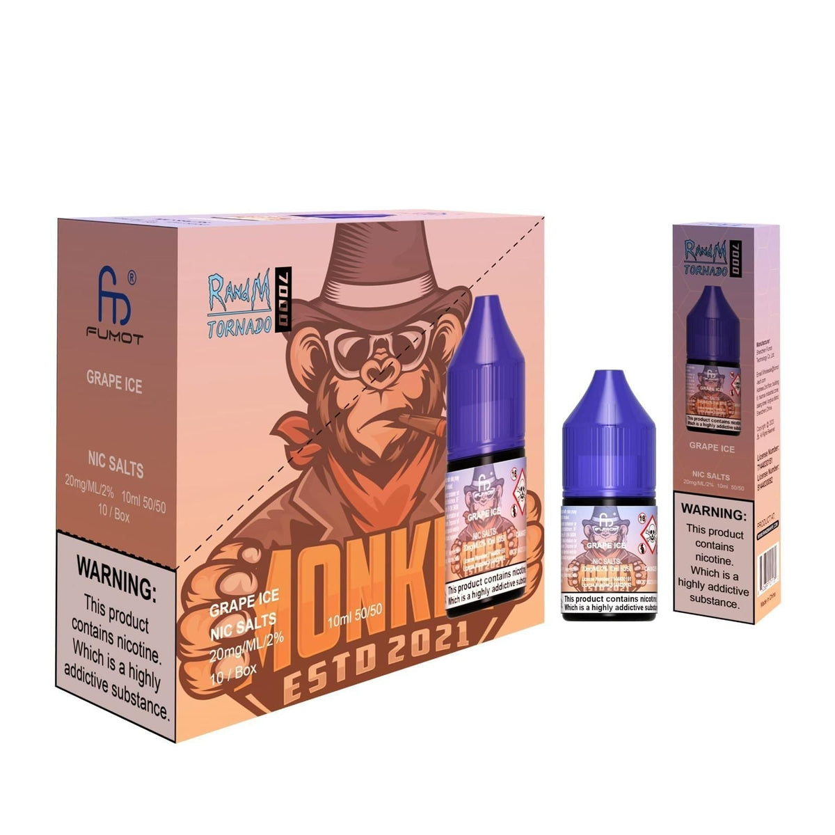 R and M 7000 Nic Salt 10ml - Box of 10 Grape Ice