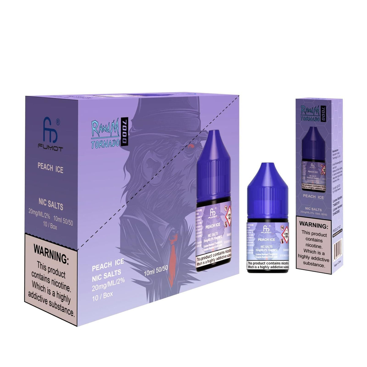 R and M 7000 Nic Salt 10ml - Box of 10 Peach Ice