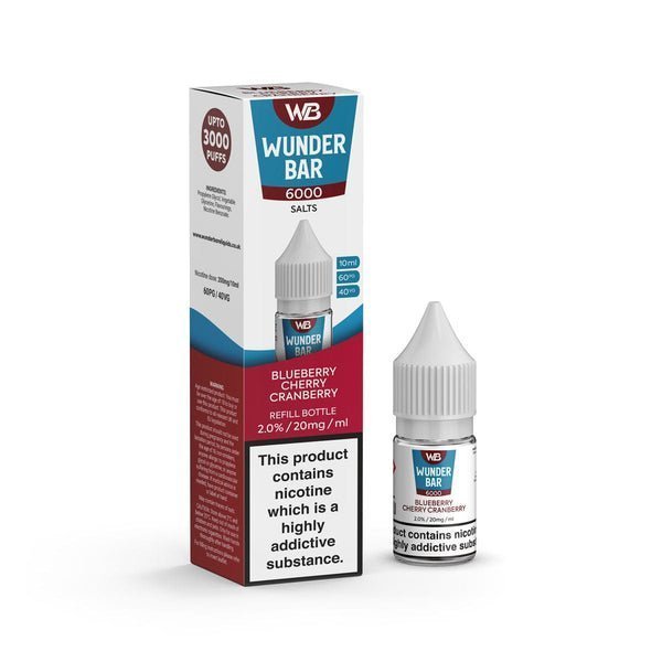 Wundar Bar 6000 Nic Salt 10ml - Box Of 10 Blueberry Cherry Cranberry