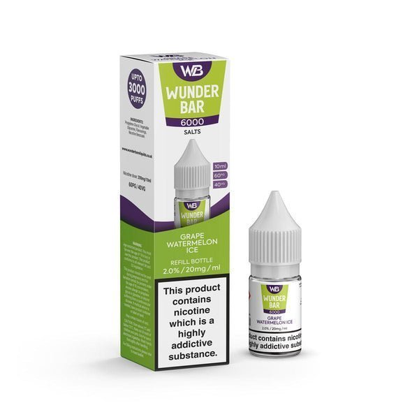 Wundar Bar 6000 Nic Salt 10ml - Box Of 10 Grape Watermelon Ice