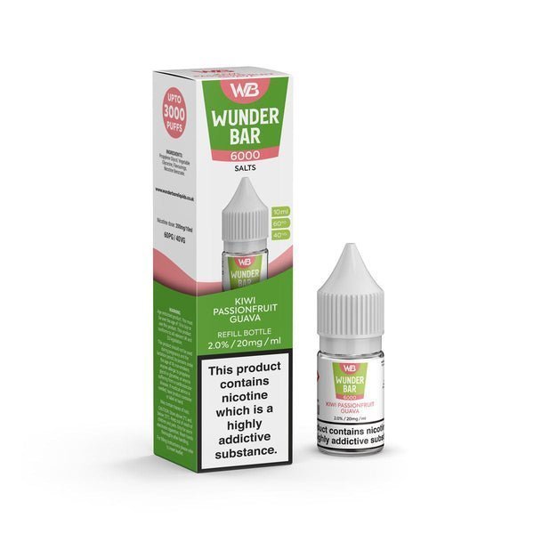 Wundar Bar 6000 Nic Salt 10ml - Box Of 10 Kiwi Passion Fruit Guava