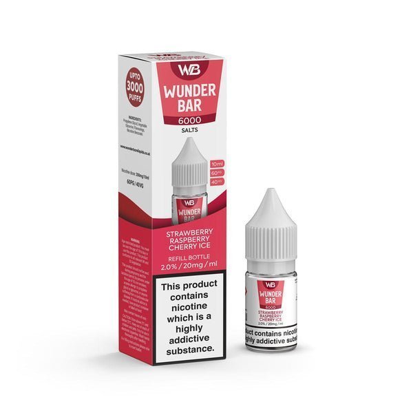 Wundar Bar 6000 Nic Salt 10ml - Box Of 10 Strawberry Raspberry Cherry Ice